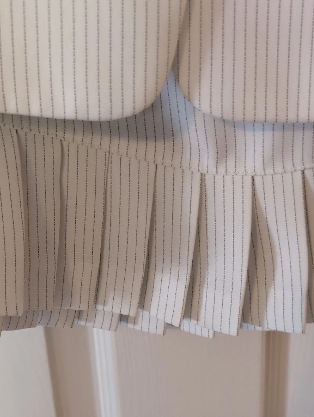 T Tahari White Pinstripe Pleated-Hem Skirt Suit